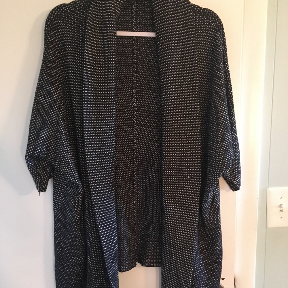 Express open front long black/white cardigan